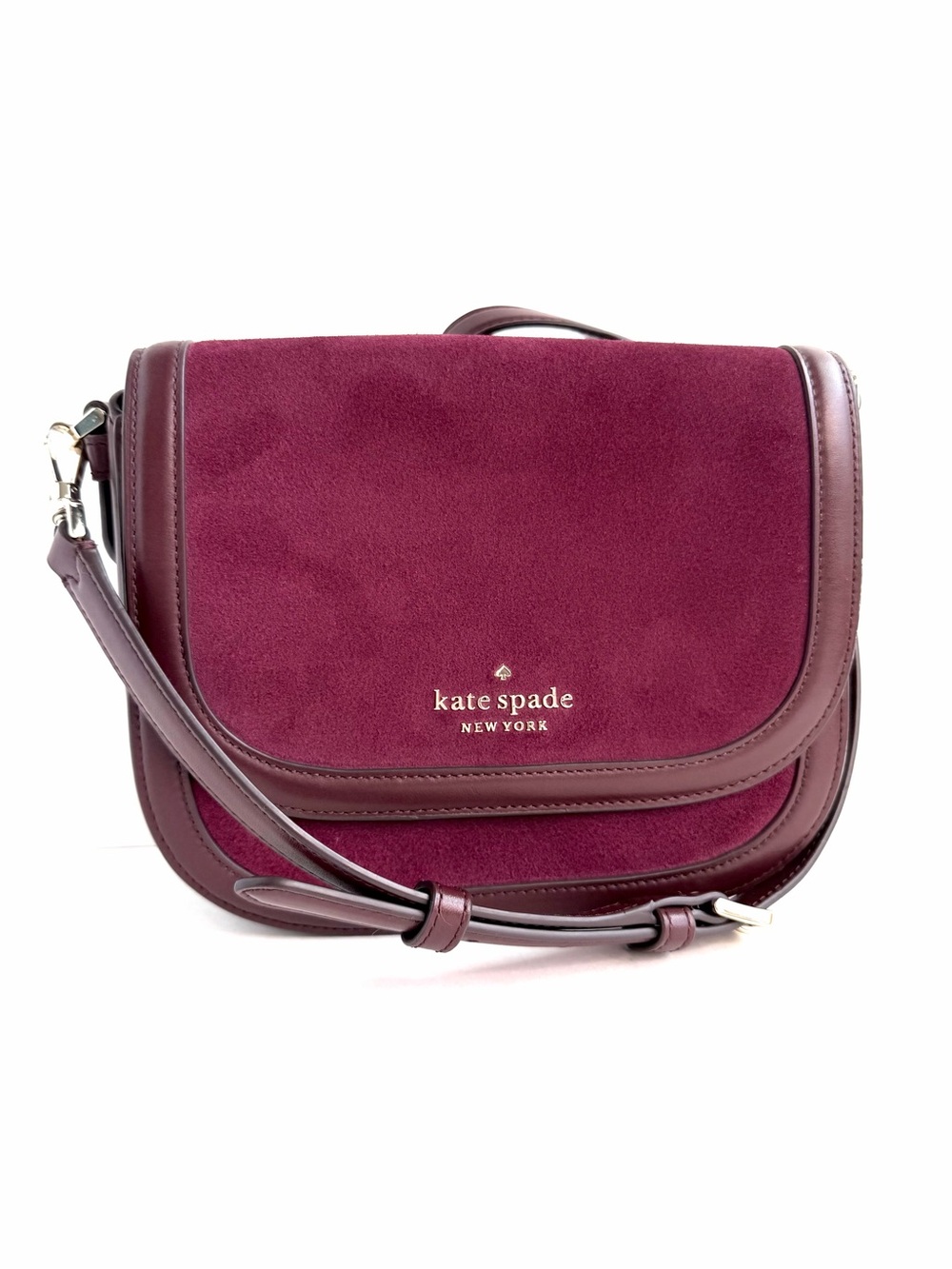 kate spade Suede and Leather Crossbody in Berry Plum